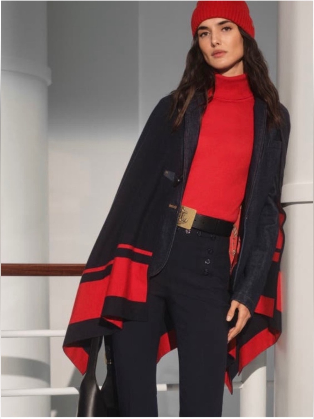 NWT Lauren Ralph Lauren Intarsia-Knit Two-Tone Poncho